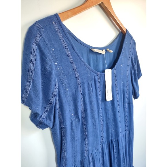 NWT Soft Surroundings Kara Tiered Maxi Dress Blue Shimmer Sequin Med 10-12 $150 - Picture 6 of 12
